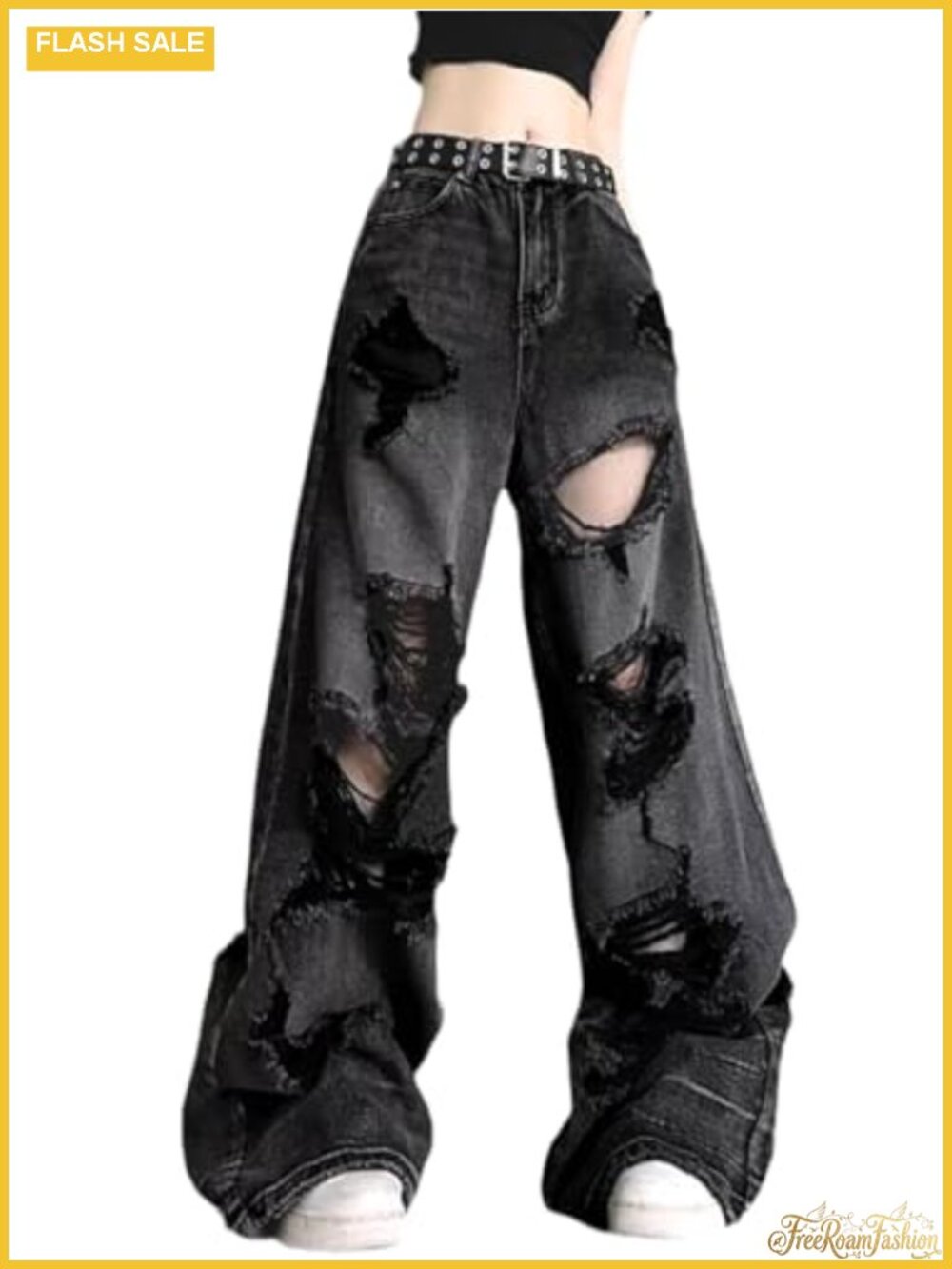 Baggy Ripped Straight Leg High Waisted Jeans Wide Leg Y2K Grunge Pants
